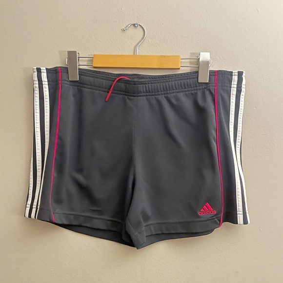 ✌️2/$20✌️Adidas Grey Athletic Loose Fit Shorts with Pink Accents & White Stripes - Picture 1 of 9